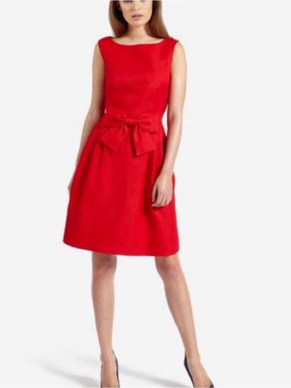 2 (US 6) Ted Baker Nuhad Red Sleeveless Bow-Accent A-Line Jacquard Coctail Dress